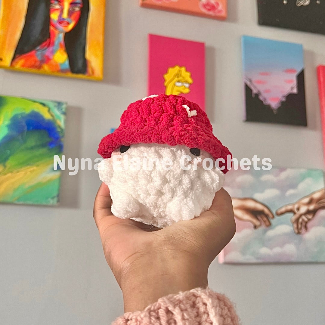 Red Crochet Amigurumi Mushroom w Pink Hearts Plushie