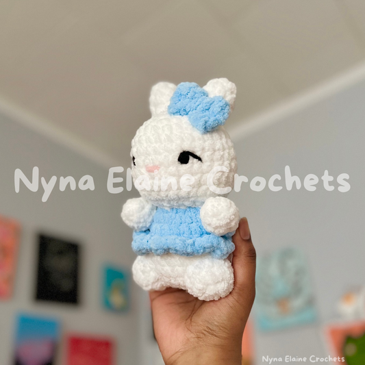 Mini Blue Bow Bunny Crochet Plushie