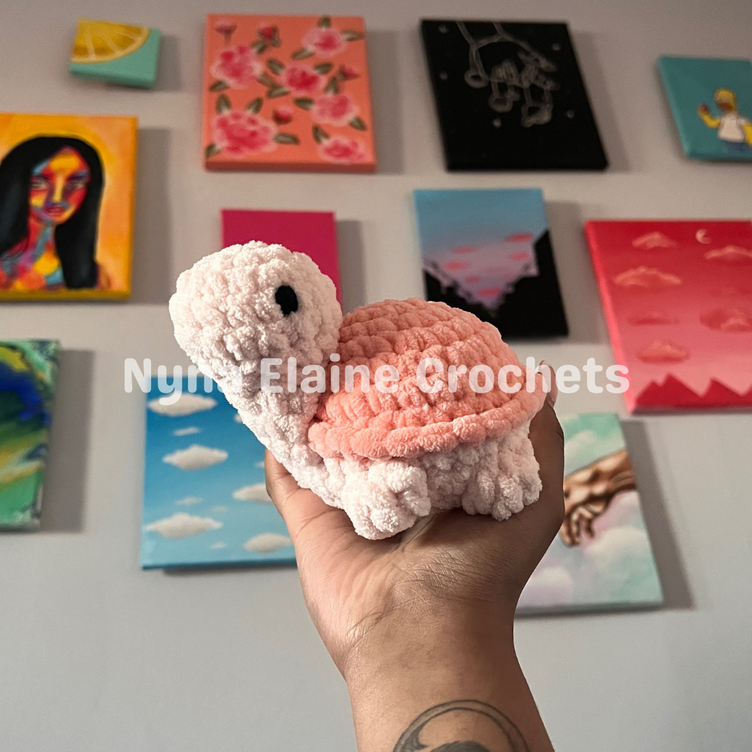 Pink Crochet Tofu Turtle Plushie