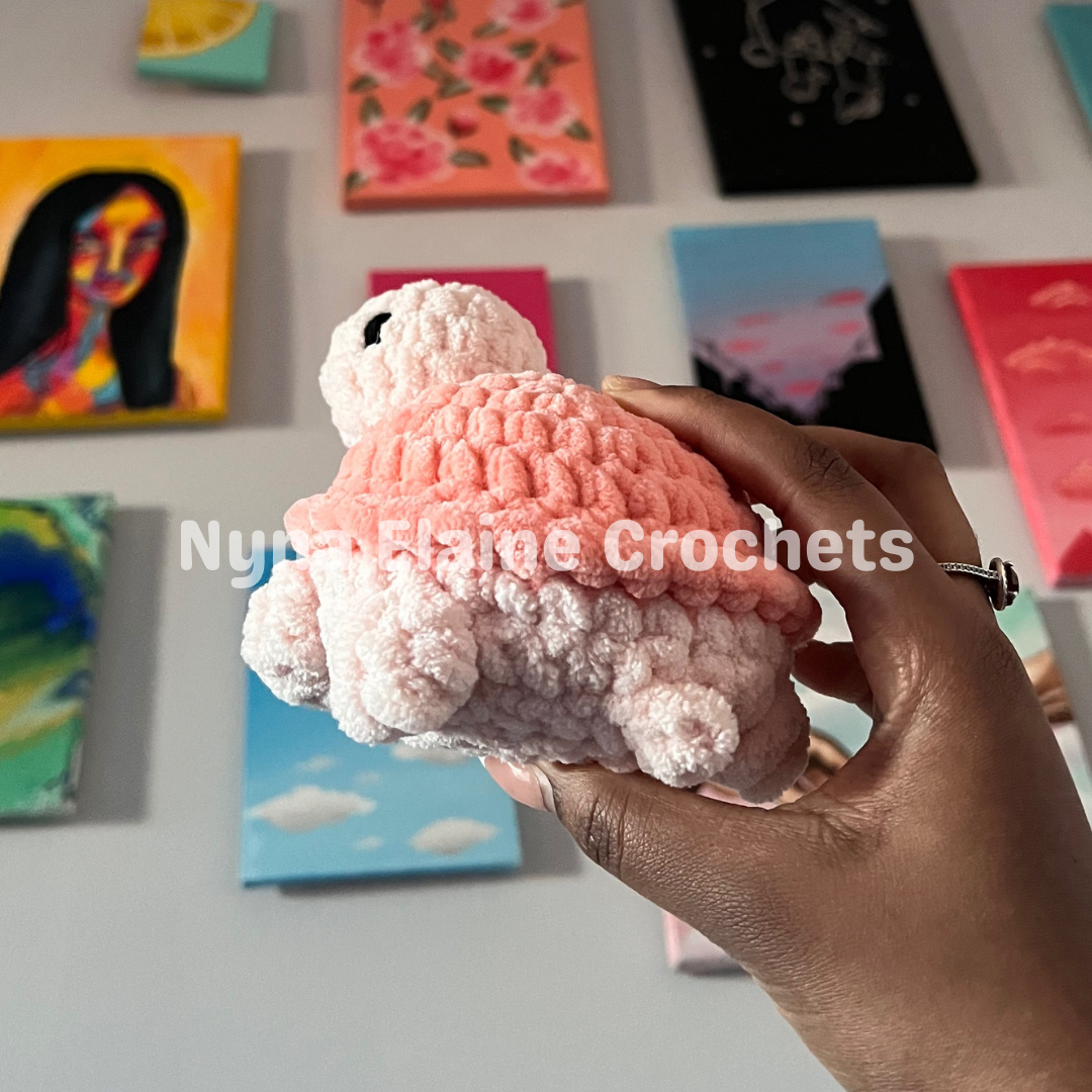 Pink Crochet Tofu Turtle Plushie