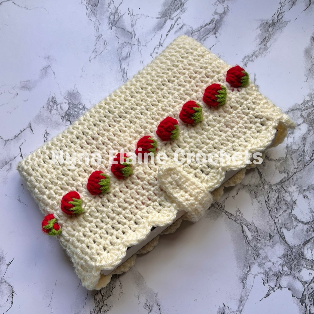 Cream Strawberry Crochet Book Sleeve Handmade