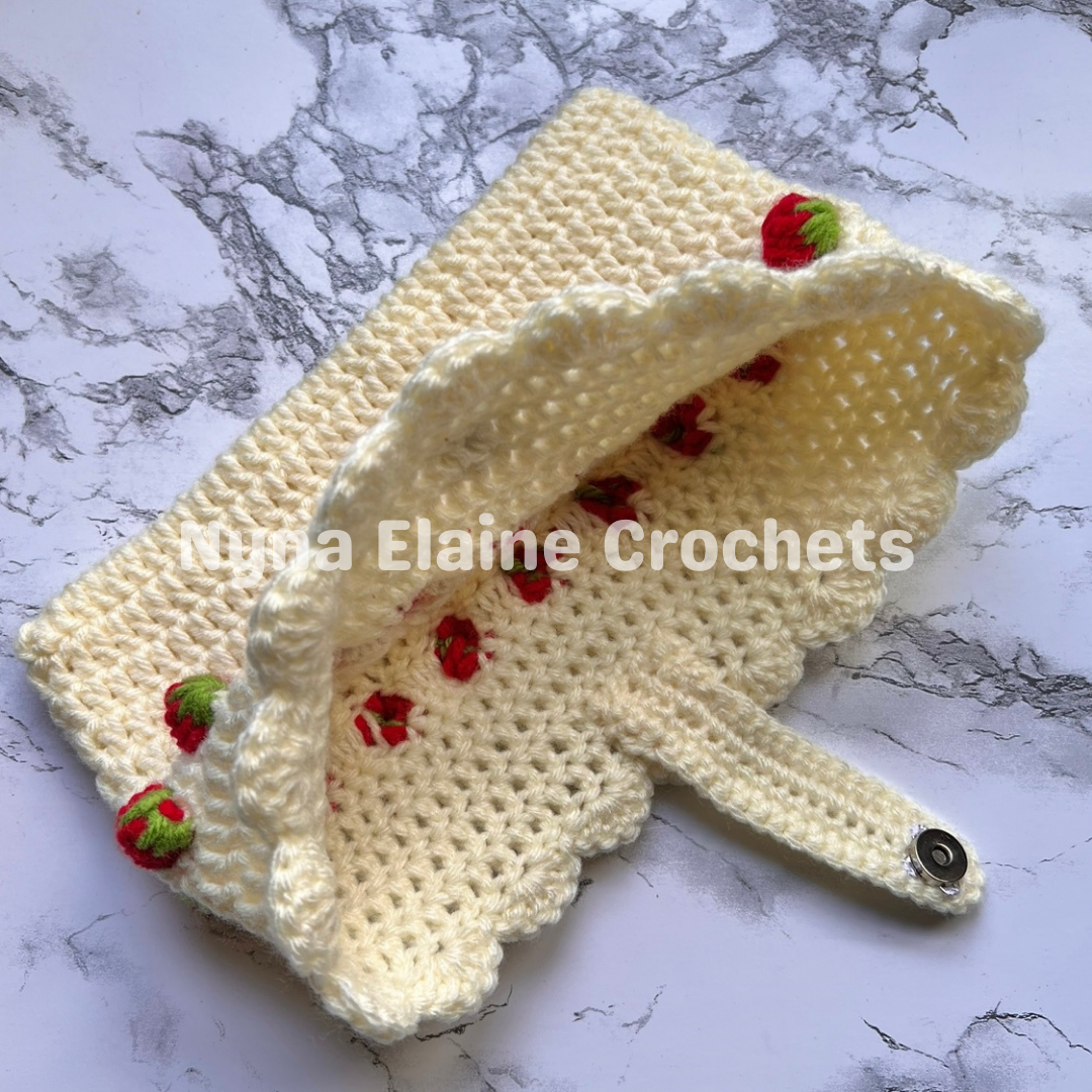 Cream Strawberry Crochet Book Sleeve Handmade