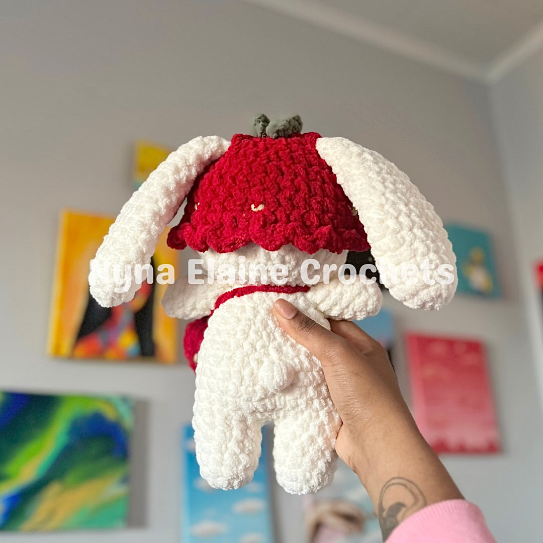 Red Strawberry Crochet Bunny Plushie Handmade