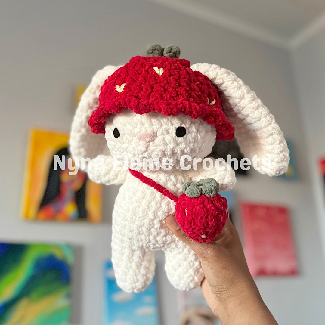 Red Strawberry Crochet Bunny Plushie Handmade