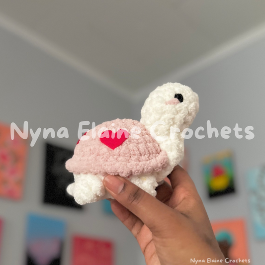 Heart Pink Crochet Tofu Turtle Plushie