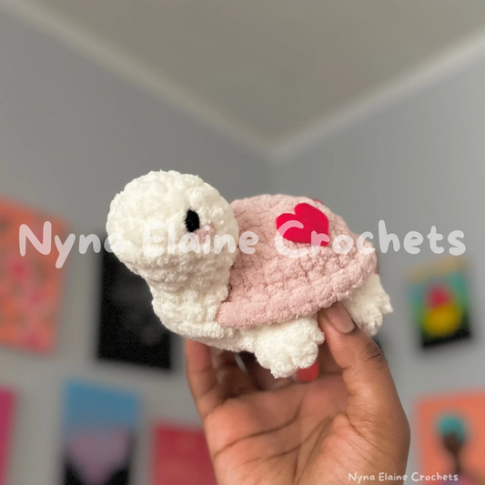 Heart Pink Crochet Tofu Turtle Plushie