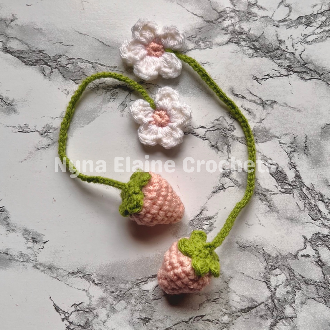 Pink Strawberry and Flower Crochet Bookmark Handmade (1 pcs)