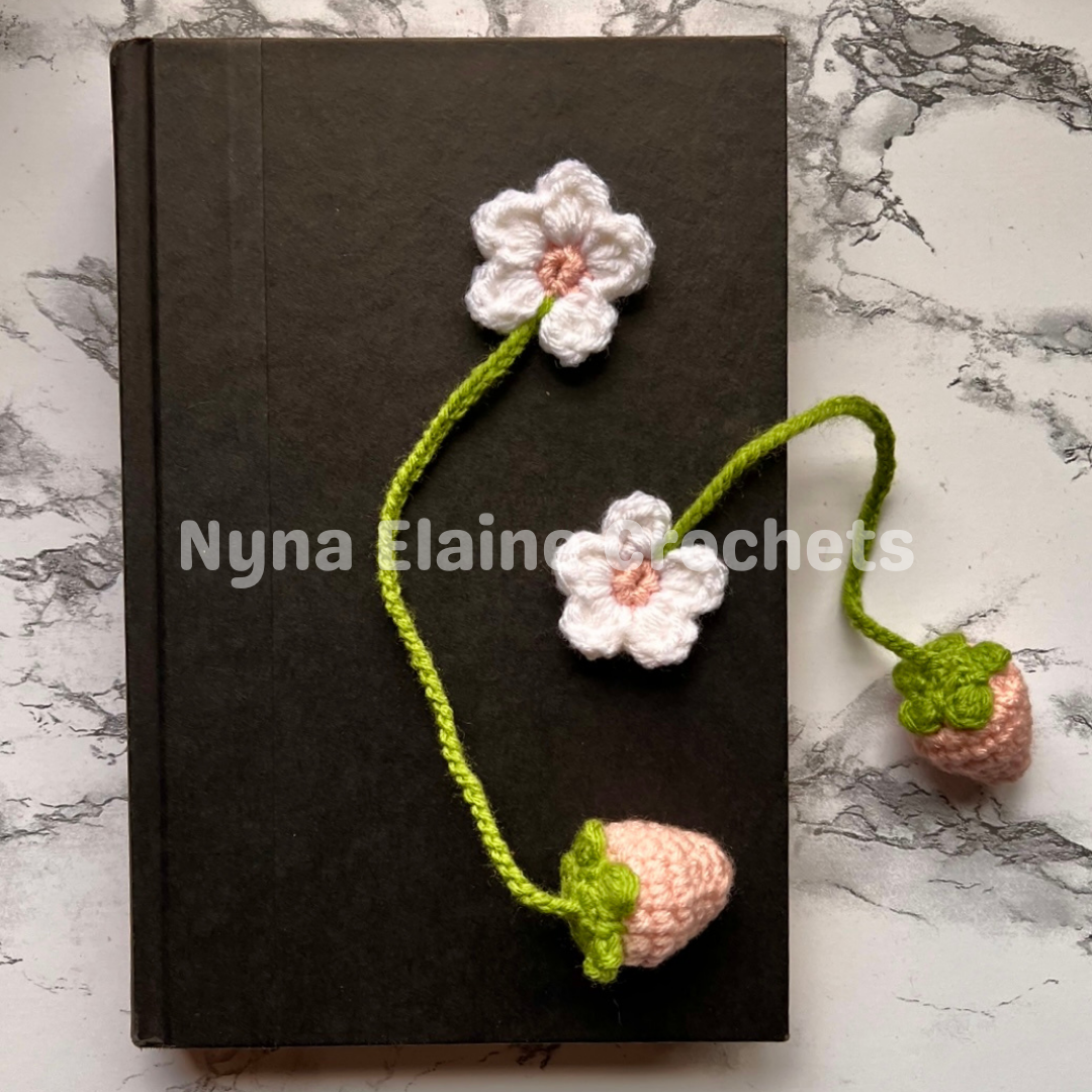 Pink Strawberry and Flower Crochet Bookmark Handmade (1 pcs)