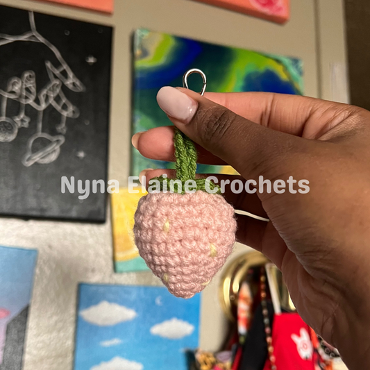 Pink Strawberry Amigurumi Crochet Key Chain