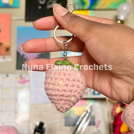 Pink Strawberry Amigurumi Crochet Key Chain