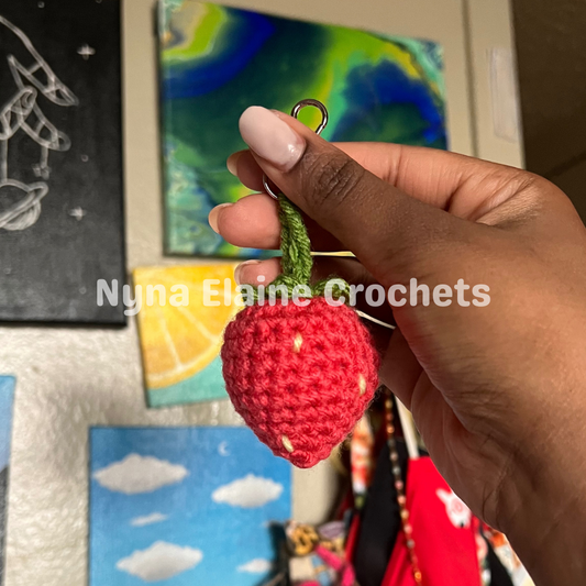 Dark Pink Strawberry Crochet Amigurumi Key chain