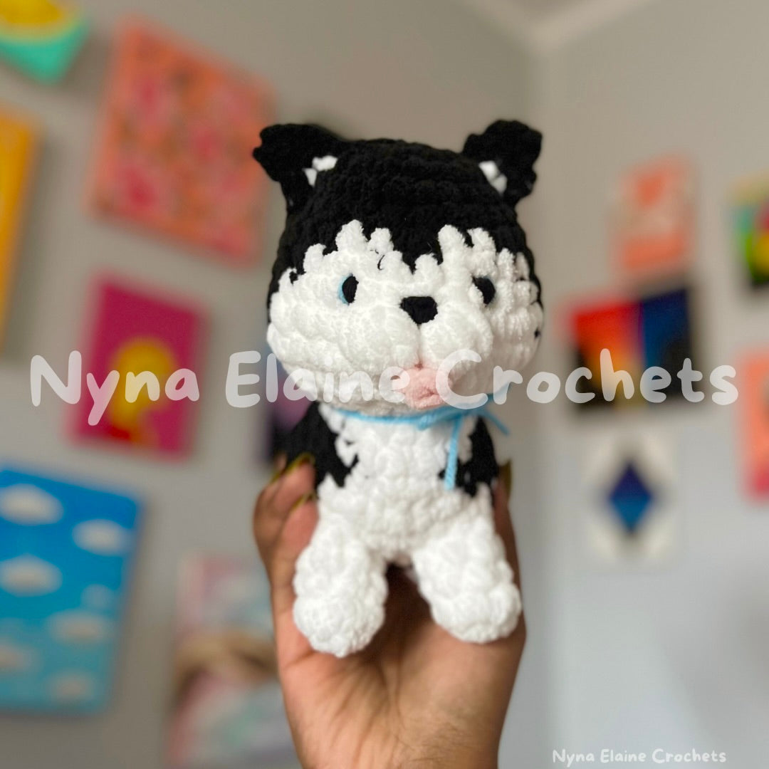 Black Husky Sitting Puppy Plushie
