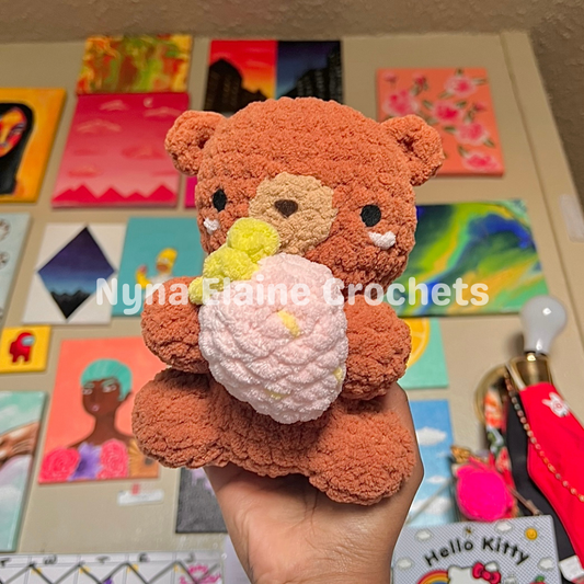 Brown Sitting Bear W/ Strawberry