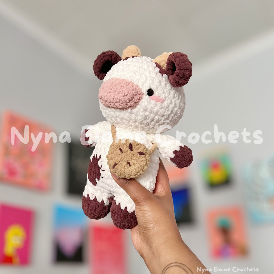 Crochet Chocolate Cow with Cookie Bag Plushie