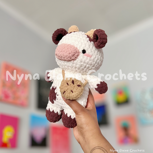 Crochet Chocolate Cow with Cookie Bag Plushie