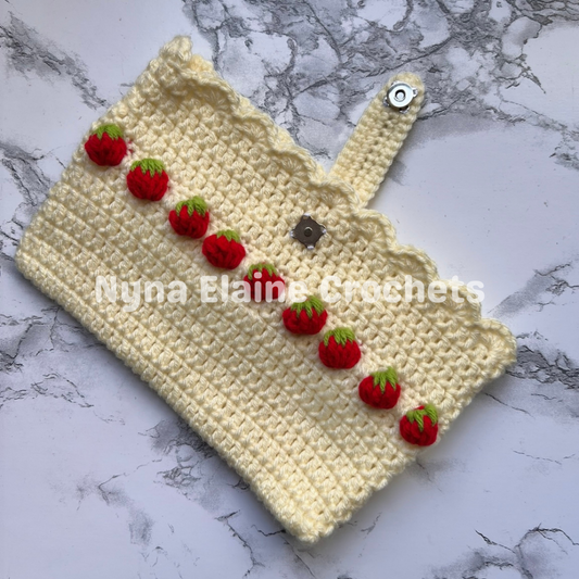 Cream Strawberry Crochet Book Sleeve Handmade