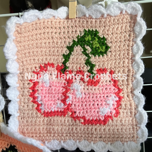 Crochet Pink Cherry Wall Hanging Tapestry