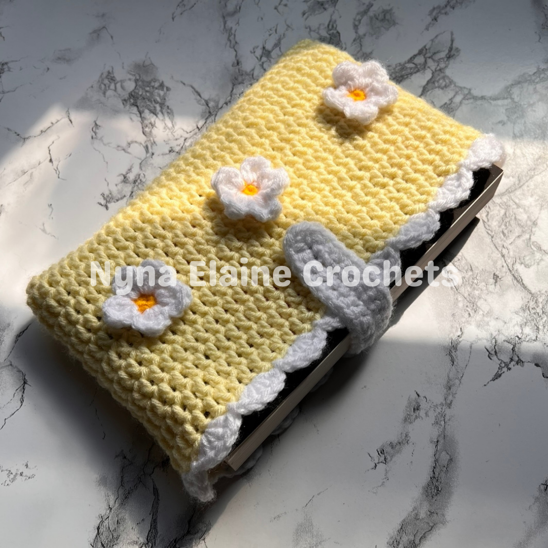 Light Yellow Daisy Crochet Book Sleeve Handmade