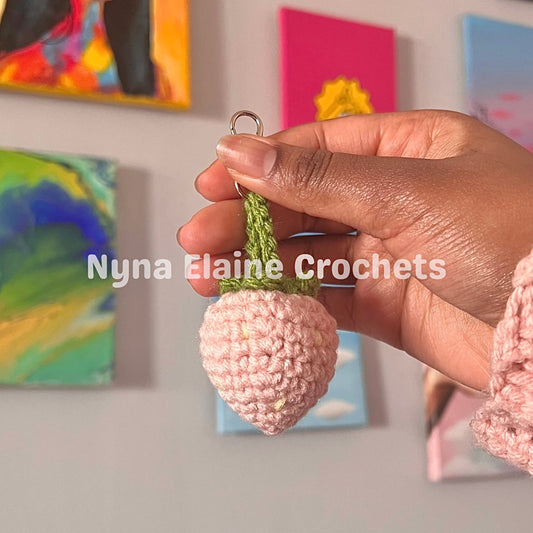 Pink Strawberry Amigurumi Crochet Key Chain