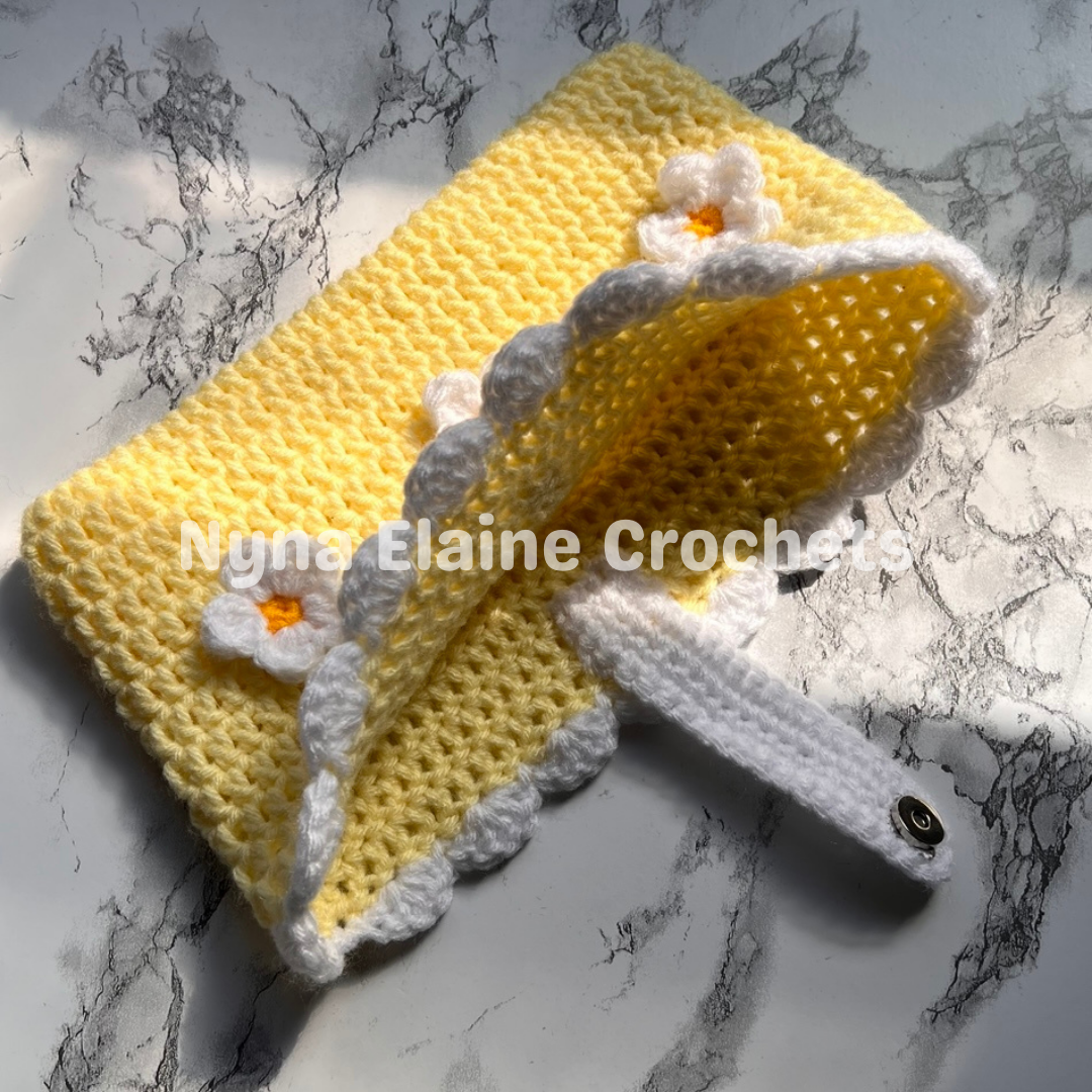 Light Yellow Daisy Crochet Book Sleeve Handmade