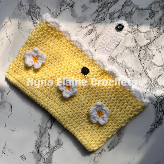 Light Yellow Daisy Crochet Book Sleeve Handmade