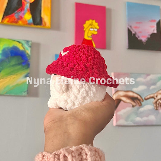 Red Crochet Amigurumi Mushroom w Pink Hearts Plushie