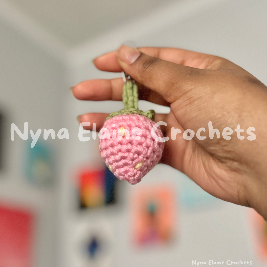 Pink Strawberry Amigurumi Crochet Key Chain