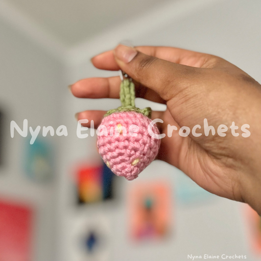 Pink Strawberry Amigurumi Crochet Key Chain