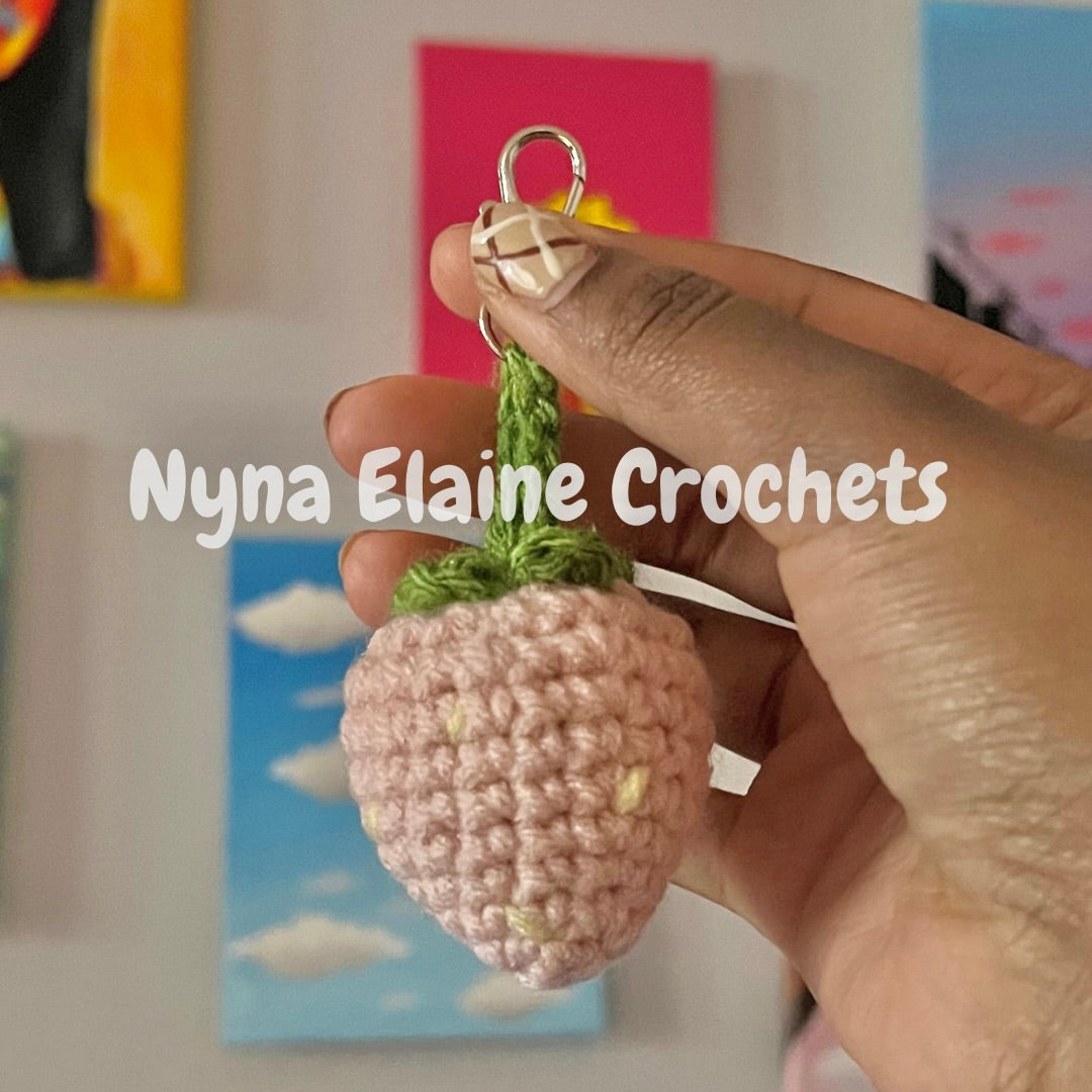 Pink Strawberry Amigurumi Crochet Key Chain