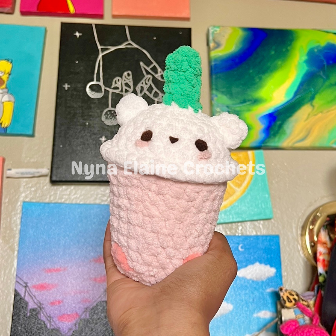 Bear Boba Plushie (white/pink)