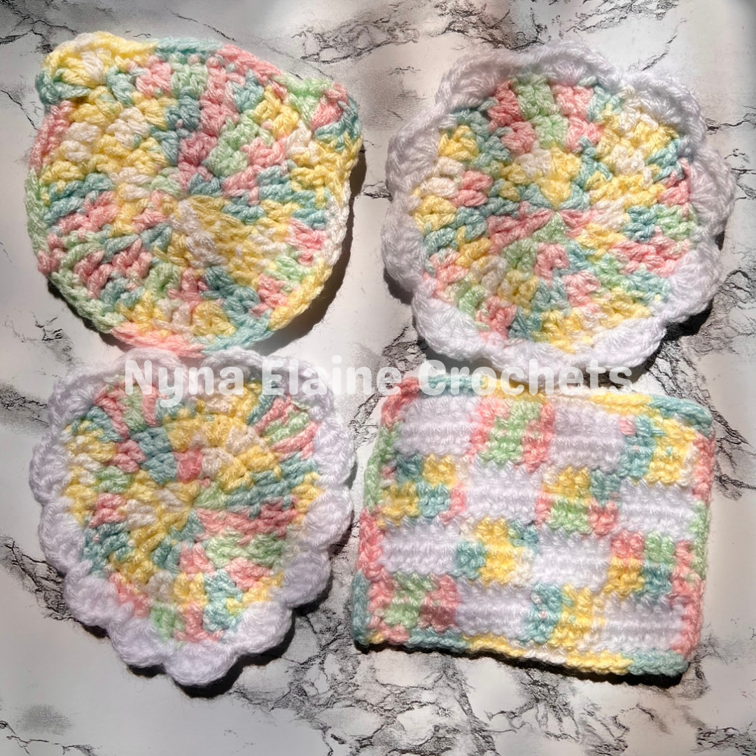 Pastel Multicolored&nbsp; Crochet Coaster Set Handmade