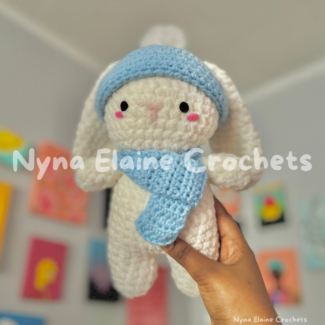 Blue Winter Crochet Bunny Plushie Handmade