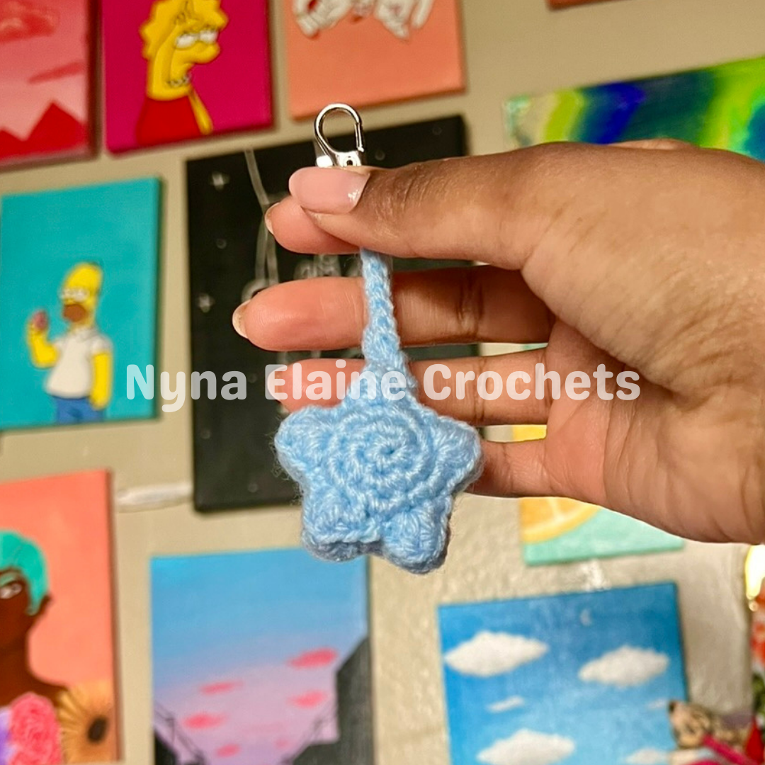 Light Blue Star Crochet Amigurumi Key Chain