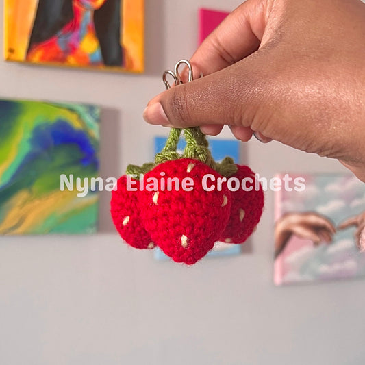 Red Strawberry Crochet Amigurumi Key Chain