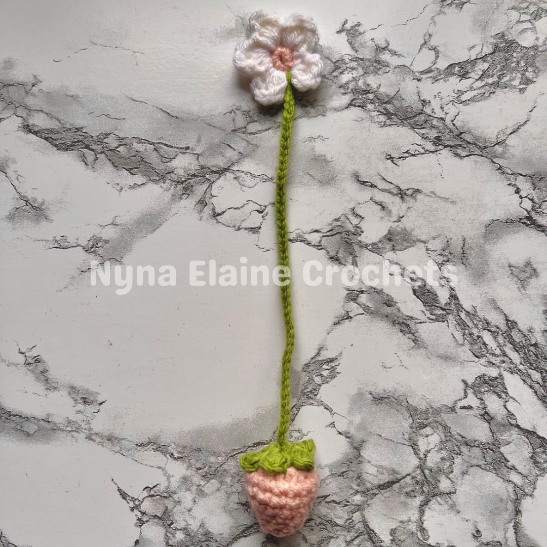 Pink Strawberry and Flower Crochet Bookmark Handmade (1 pcs)