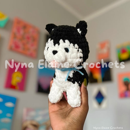Black Husky Sitting Puppy Plushie