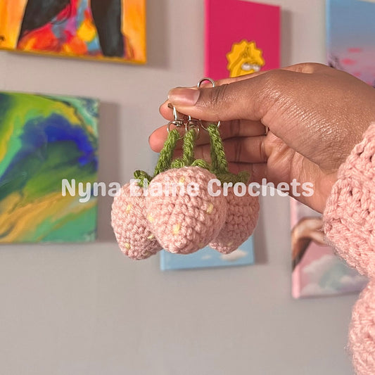 Pink Strawberry Amigurumi Crochet Key Chain