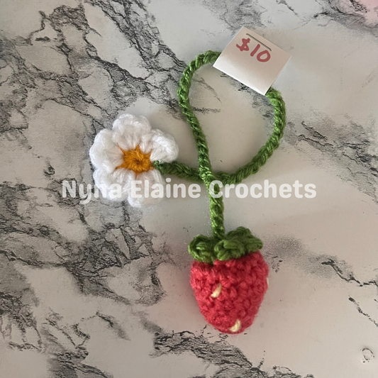 Dark Pink Strawberry and Flower Crochet Bookmark Handmade (1 pcs)