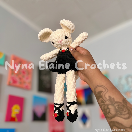 Ballerina Cream/Black Mouse Plushie Handmade