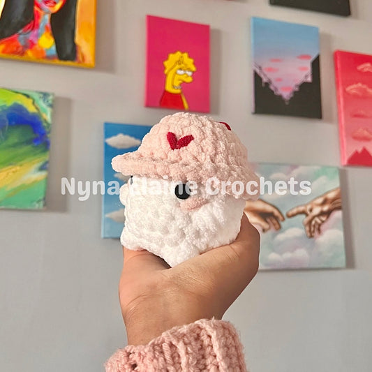 Pink Crochet Amigurumi Mushroom w Red Hearts Plushie